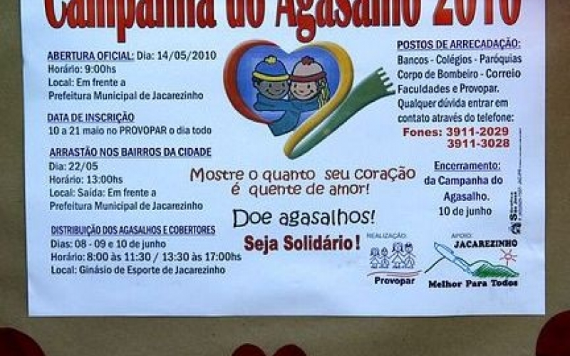 JACAREZINHO LANÇA CAMPANHA DO AGASALHO 2010