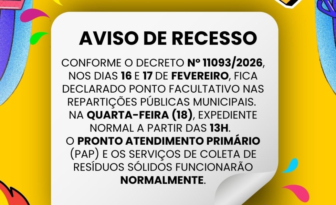 Aviso de Recesso – Jacaré Folia 2026