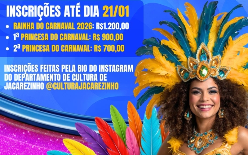 INSCRIÇÕES ABERTAS – RAINHA DO CARNAVAL 2026 