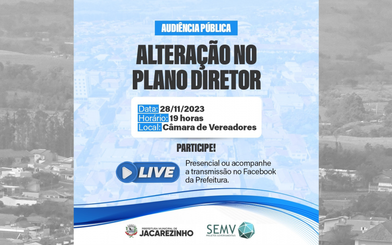 Audiência Pública discutirá alterações no Plano Diretor