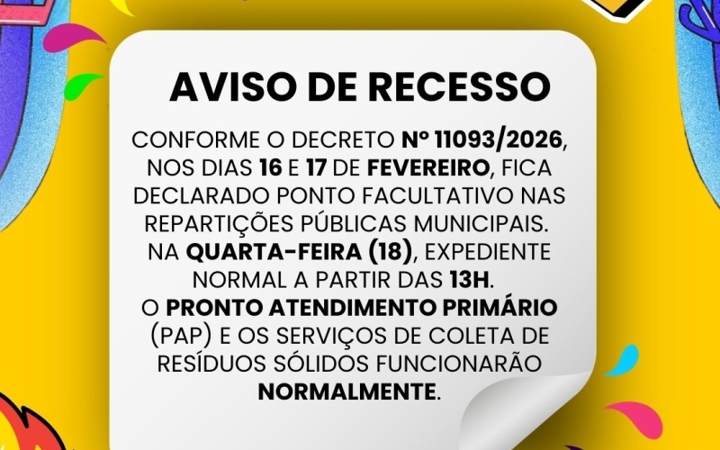 Aviso de Recesso – Jacaré Folia 2026