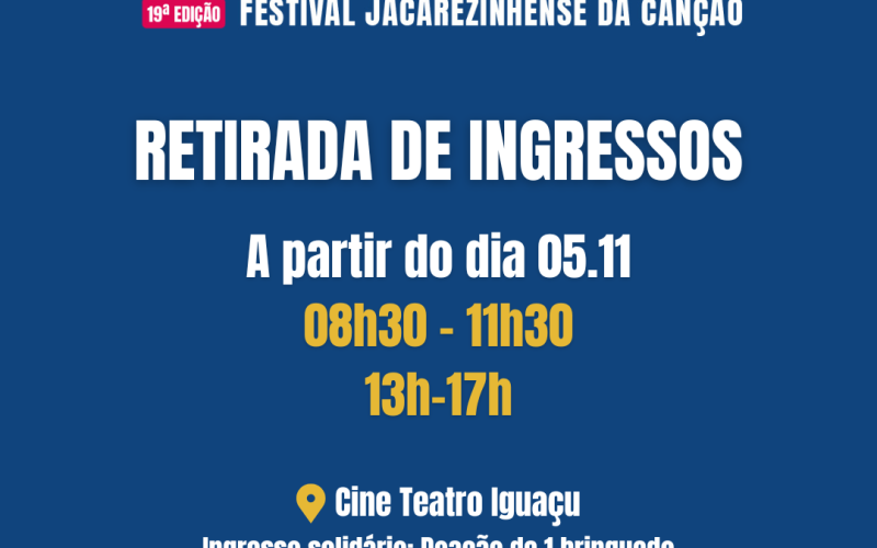 Distribuição gratuita de ingressos do Fejacan será nos dias 7 e 9 de novembro